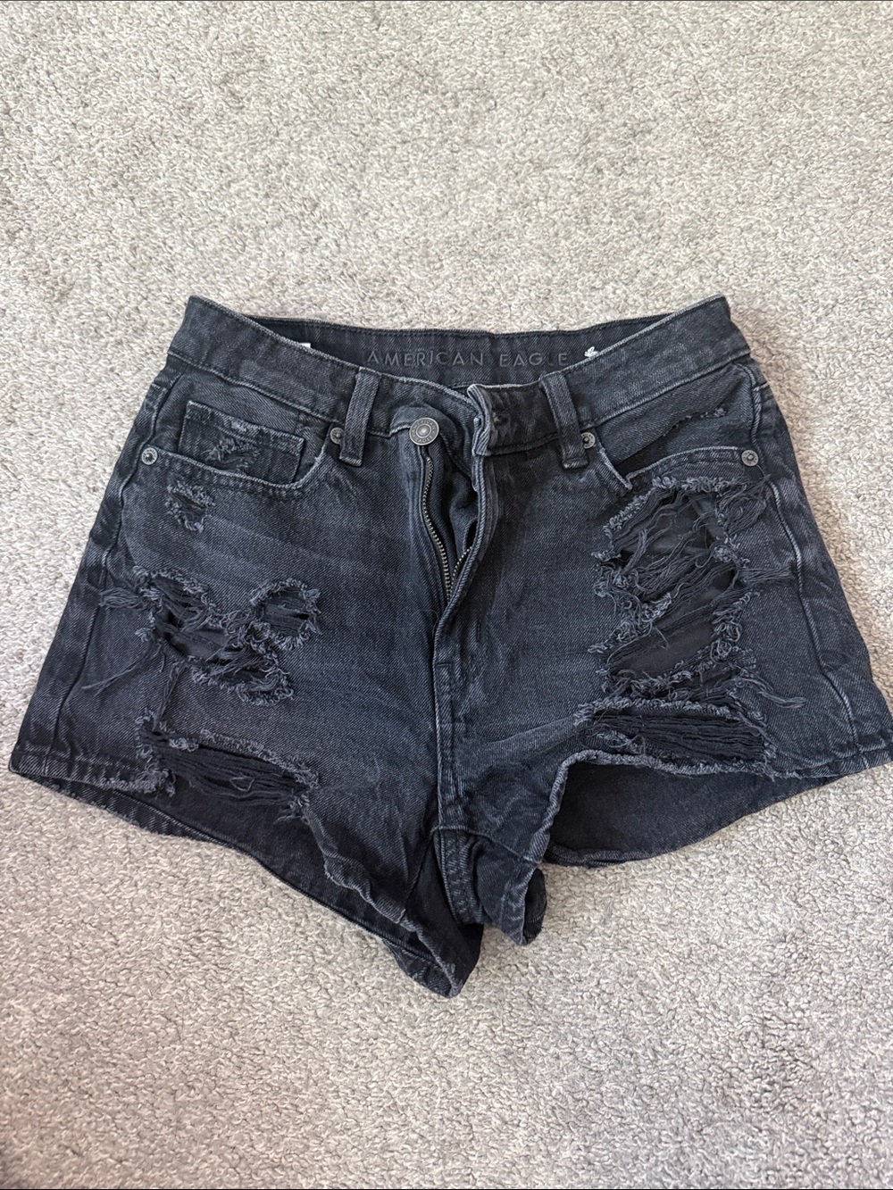 American Eagle Outfitters Distressed Black Denim Cutoff Shorts